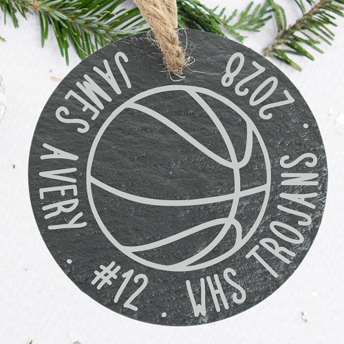 Personalized basketball slate ornament with player name number team and year 