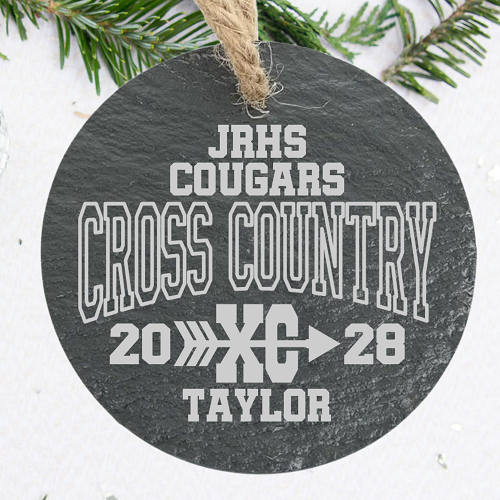 Personalized cross country senior ornament with school team runner last name XC design and graduation year 