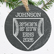 Personalized baseball home plate ornament with player last name GPS field coordinates school initials and senior year 