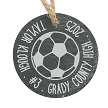 Personalized soccer Christmas slate ornament with player name jersey number team and year 