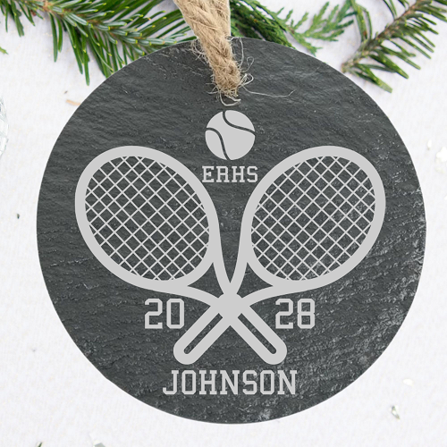 Personalized tennis senior ornament with crossed rackets school initials player last name and graduation year for Senior Night or graduation gift 