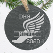 Personalized track and field senior ornament with winged running shoe school initials runner last name and graduation year 