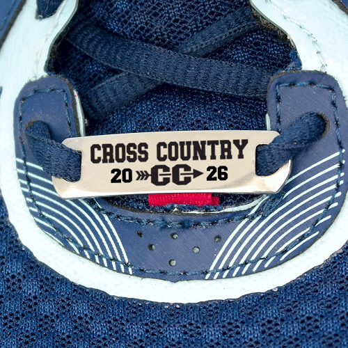 Personalized cross country graduation shoe tag with custom senior year and graduation cap plus optional underside message 