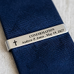 Personalized Confirmation tie bar with cross recipient name Confirmation date and optional short back personalization 