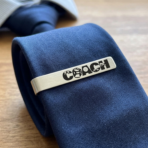 Wrestling coach tie bar with COACH wrestling design and optional personalized message on back 