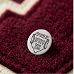 Personalized baseball or softball varsity letterman jacket pin with home plate player name ballfield GPS coordinates school initials and year 