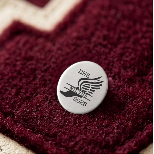 Personalized track and field varsity pin with school initials athlete last name and year for letterman jacket Senior Night and senior gift 