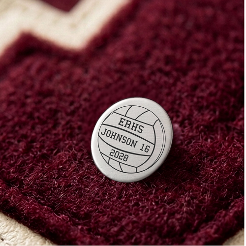 Personalized volleyball varsity pin with school initials player last name jersey number and year for letterman jacket or Senior Night gift 