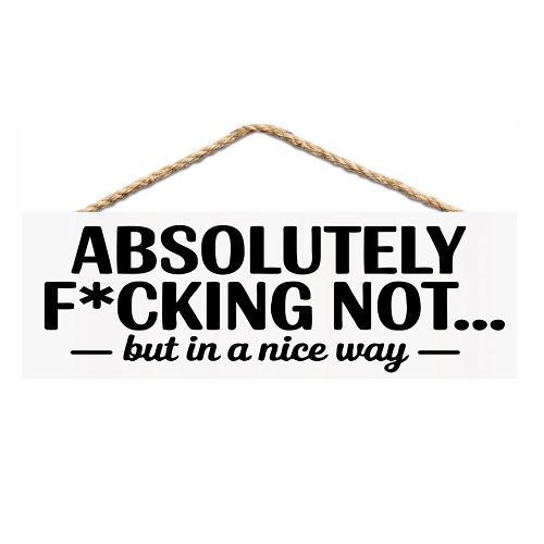 Absolutely Fucking Not But in a Nice Way funny sarcastic profanity sign 