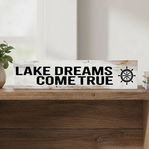 Lake Dreams Come True lake life sign with ship wheel design for lake house cabin cottage or waterfront decor 