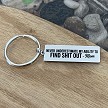 Never Underestimate My Ability to Find Shit Out funny personalized Mom keychain with optional custom back message 