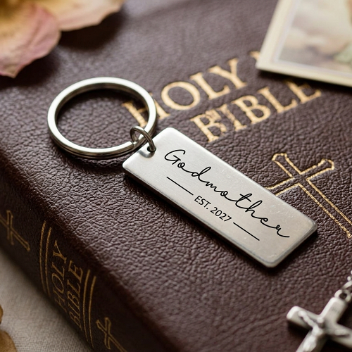 Personalized Godmother Established year keychain with custom EST year and optional personalized message on back 