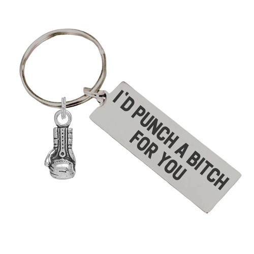  I'd Punch A Bitch For You Keychain with Boxing Glove Charm - Funny Protective Friend Gift 