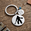 Personalized field hockey goalie keychain with goalie silhouette custom message tag and birthstone charm 