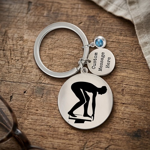 Personalized Swimmer Keychain With Birthstone Competitive Swimming Gift 