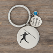 Personalized javelin throw keychain with athlete silhouette custom message charm and birthstone accent 