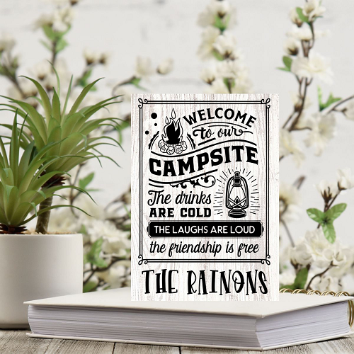 Welcome to Our Campsite Personalized Sign - Customizable Sizes 