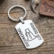 Personalized cheerleader keychain with custom name inside cheer megaphone and school or team information with optional personalized back 