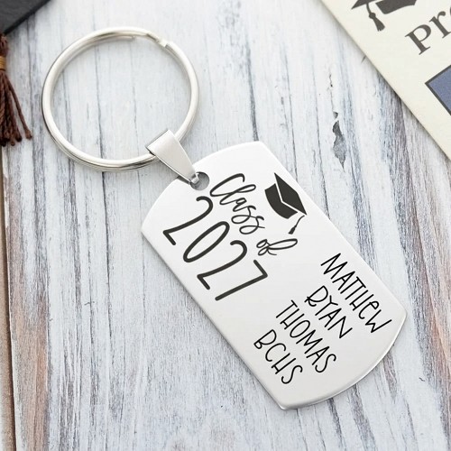 Personalized Class of graduation keychain with graduation cap custom year graduate name and school with optional back personalization 