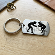 Female wrestling keychain with two women wrestlers heartbeat heart design and optional personalized back 
