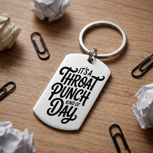 Funny Its a Throat Punch Kind of Day stainless steel keychain with optional personalized back 