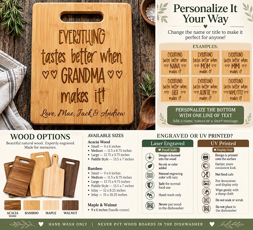 Everything Tastes Better When personalized cutting board with custom name or title and personalized bottom message 
