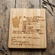 Custom handwritten family recipe cutting board available in acacia bamboo maple and walnut with engraved or UV printed recipe 
