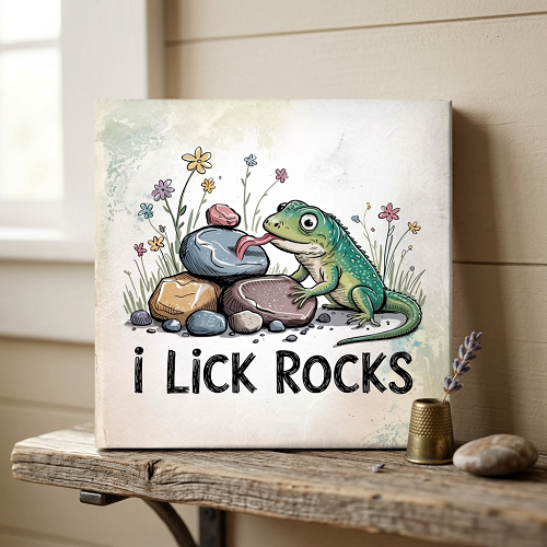 I Lick Rocks Funny Rock Hunting Lizard Sign 