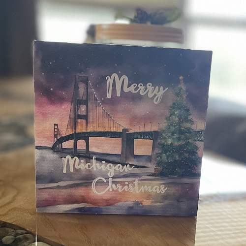  Merry Michigan Christmas Sign - Mackinac Bridge & Tree - Multiple Sizes - Michigan Holiday Gift 