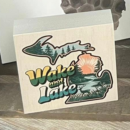 Michigan Wake and Lake State Outdoor Recreation Block Sign Choose Size Style 