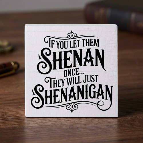 Funny shenanigans quote sign reading If You Let Them Shenan Once They Will Just Shenanigan 