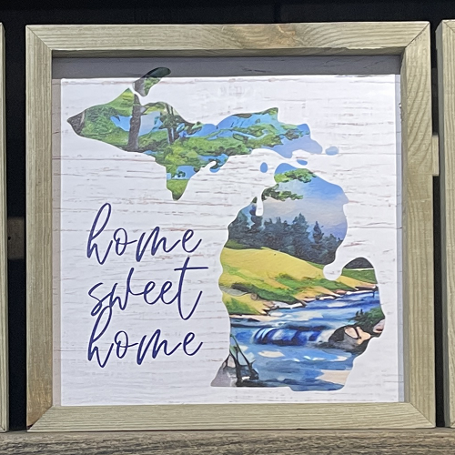  Home Sweet Home Michigan Stream Landscape Sign - Multiple Sizes - State Pride Decor 