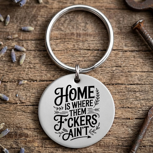 Funny Home Is Where Them Fuckers Ain’t stainless steel keychain for introverts and homebodies 