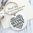 Hospice worker appreciation keychain with heart design and personalized back 