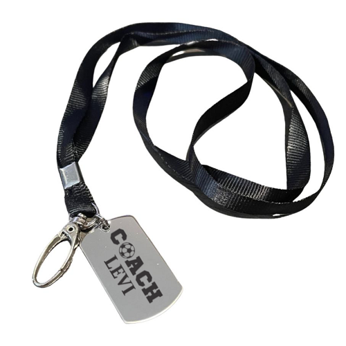 Personalized soccer coach lanyard with custom coach name and optional back message 