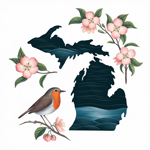 Embrace the charm of Michigan's natural wonders with our "Michigan Robin & Apple Blossom" sign! Featuring a delightful illustration of the state bird, the Robin, alongside the state flower, the Apple Blossom, all nestled within the iconic Michigan mitten and Upper Peninsula outlines, this sign is a beautiful tribute to the state's wildlife and flora.  This sign is perfect for Michiganders, bird watchers, nature enthusiasts, and anyone who wants to add a touch of Michigan's natural beauty to their home. It's a unique and artistic way to showcase your love for the Great Lakes State. 