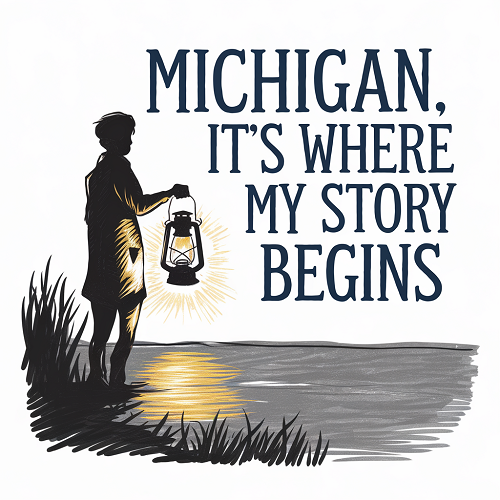 Michigan, Its Where My Story Begins Sign - Illuminate Your Michigan Journey 
