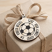 Personalized soccer Christmas wood ornament with player name jersey number team and year 