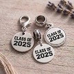 Personalized Class of graduation year charm with varsity lettering, connector style choices and optional back personalization 
