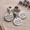 Funny personalized Dont Do Stupid Shit charm with custom name after Love connector style choices and optional personalized back 