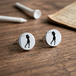 Women’s golf stud earrings with female golfer swing silhouette for golfers coaches and golf moms 