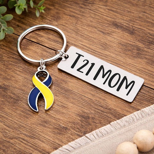 Personalized Down Syndrome Awareness Keychain - T21 Mom 
